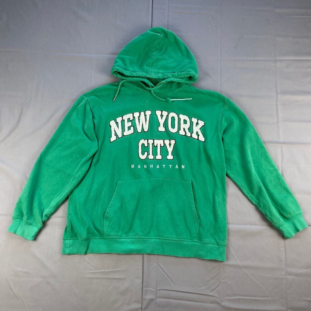 H&m M Green New York City Manhattan Graphic Pullover Hoodie Cotton Blend 79 21